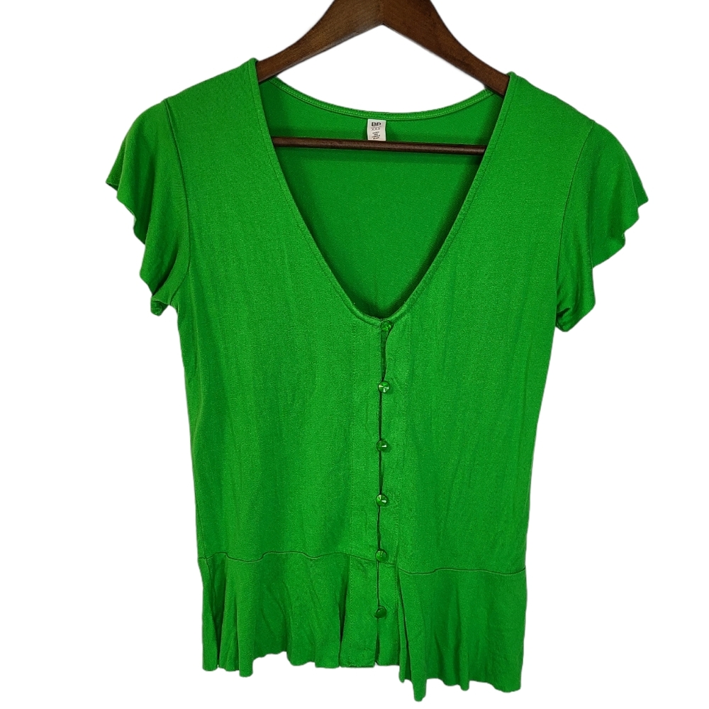 BP Green Peplum Buttondown Blouse XXS